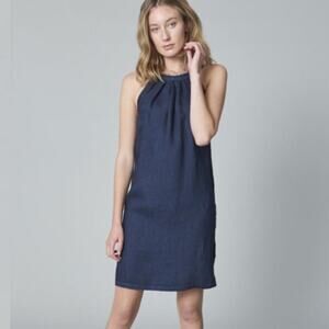 Ambra Dark Blue Linen Shift Dress M Italy Scandi Lagenlook Minimalist Coastal